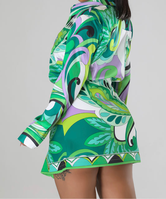 Green Printed Skirt Set